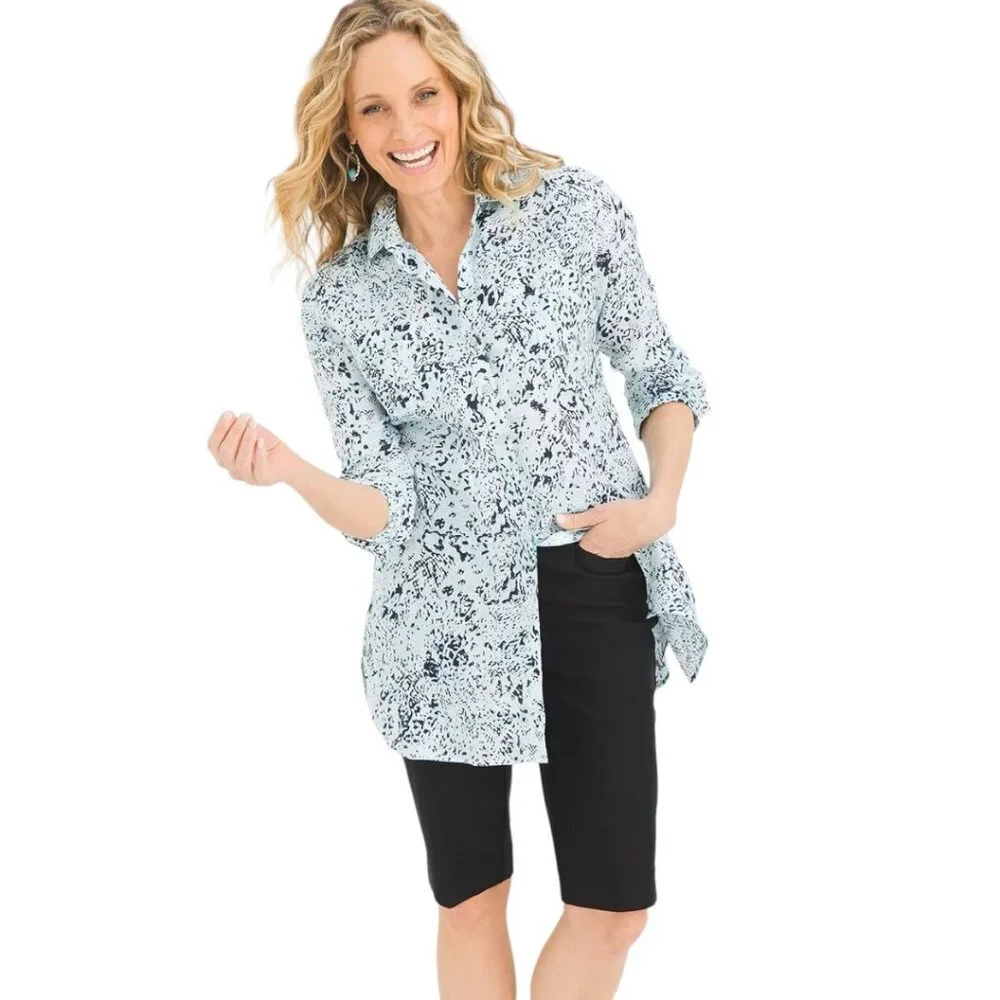 Chico's No-Iron Linen Dancing Texture Tunic, Chico's Size 2 (US 12/L). EUC. - Picture 1 of 8